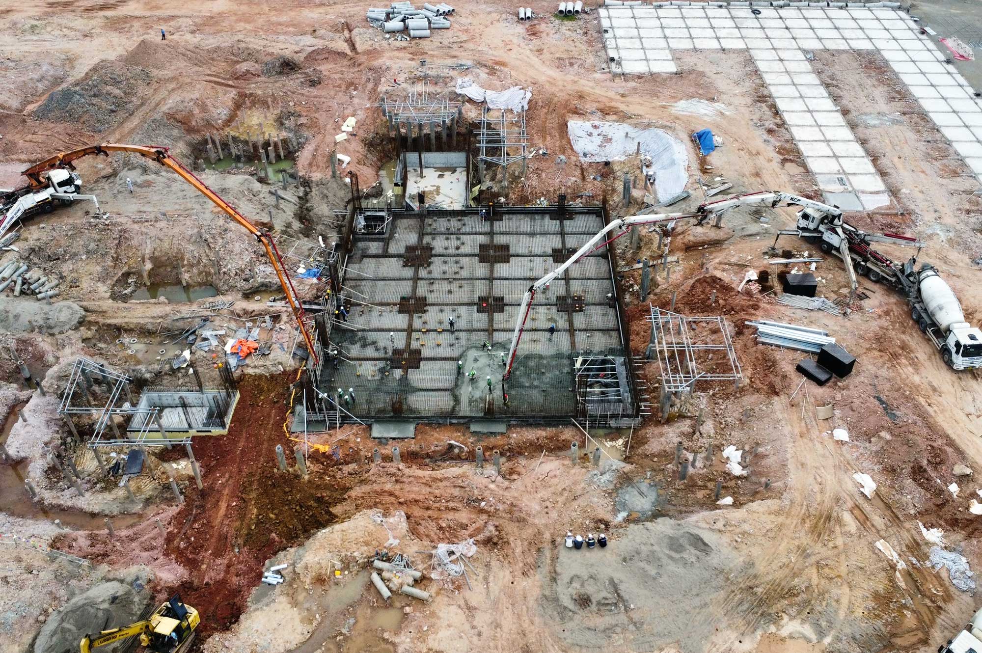 Aerial view of foundation construction site