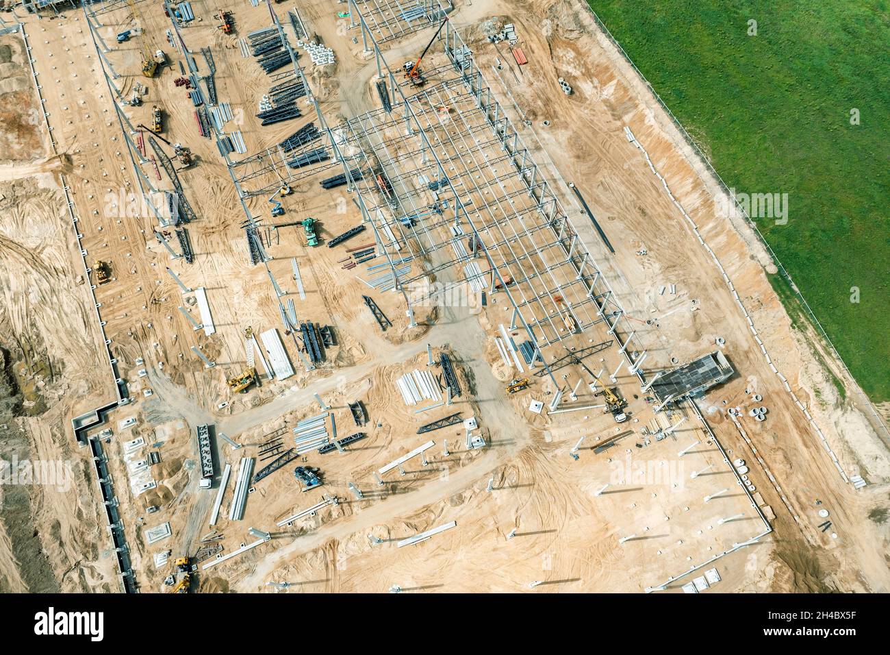 Aerial view of steel frame construction