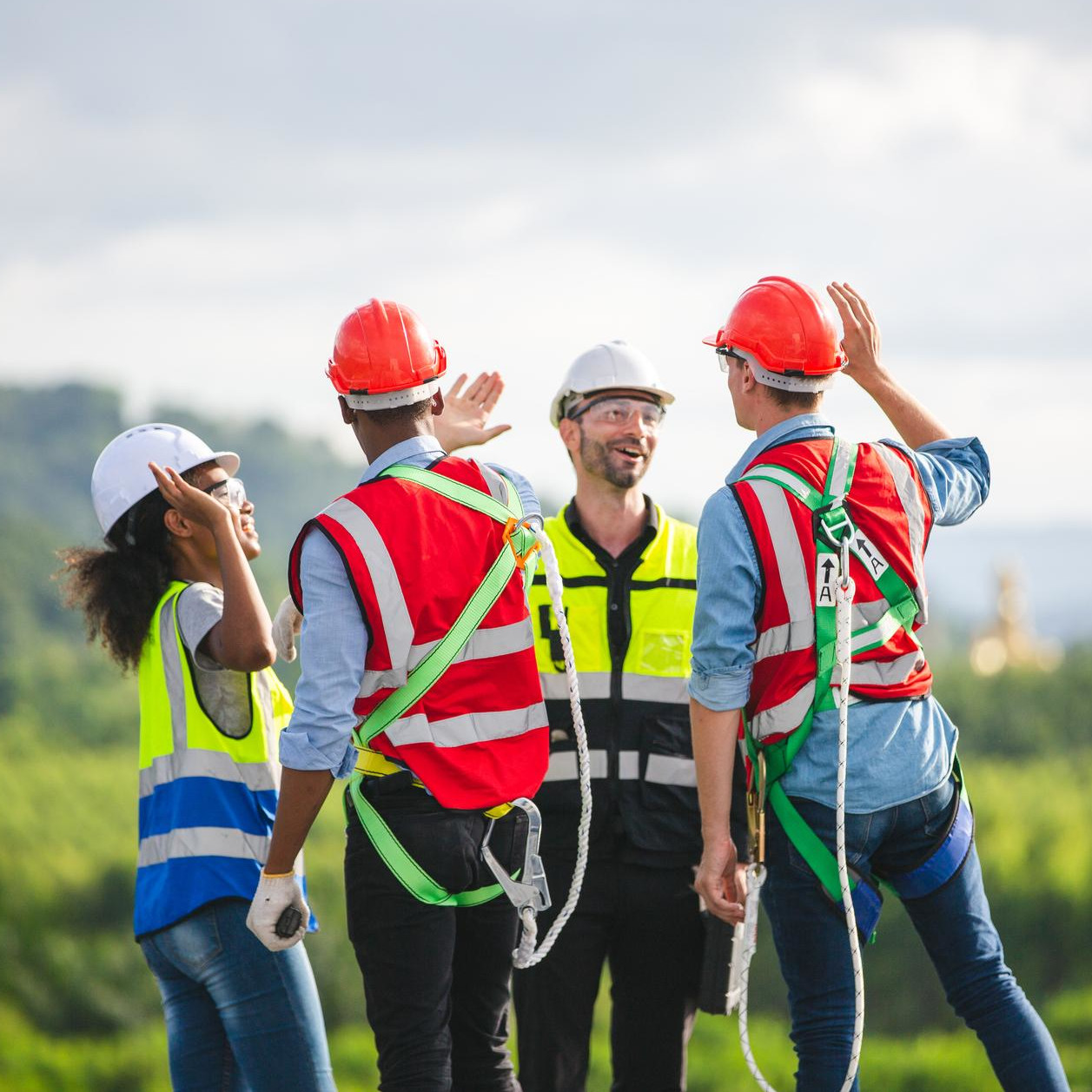 Construction team celebrating on site